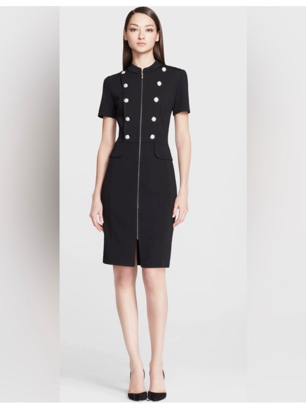 ST JOHN Black Label Milano Military Knit Dress Size 6 Black